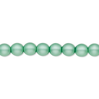 Bead, Czech pearl-coated glass druk, opaque matte sea foam green, 6mm round. Sold per 15-1/2" to 16" strand.