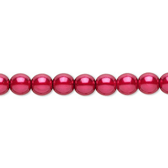 Bead, Czech pearl-coated glass druk, red, 6mm round. Sold per 15-1/2" to 16" strand.