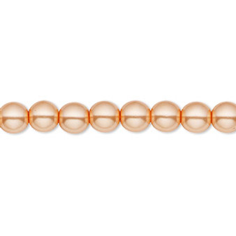 Bead, Czech pearl-coated glass druk, opaque peach-orange, 6mm round. Sold per 15-1/2" to 16" strand.