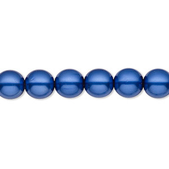 Bead, Czech pearl-coated glass druk, opaque royal blue, 8mm round. Sold per 15-1/2" to 16" strand.