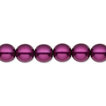 Bead, Czech pearl-coated glass druk, opaque deep magenta, 8mm round. Sold per 15-1/2" to 16" strand.