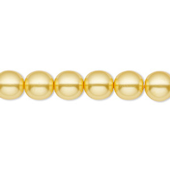 Bead, Czech pearl-coated glass druk, opaque yellow, 8mm round. Sold per 15-1/2" to 16" strand.