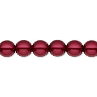 Bead, Czech pearl-coated glass druk, opaque crimson, 8mm round. Sold per 15-1/2" to 16" strand.