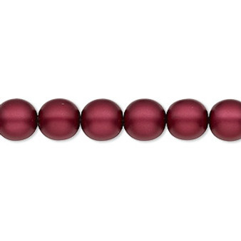 Bead, Czech pearl-coated glass druk, opaque matte sangria, 8mm round. Sold per 15-1/2" to 16" strand.