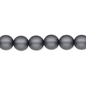 Bead, Czech pearl-coated glass druk, opaque matte dark grey, 8mm round. Sold per 15-1/2" to 16" strand.