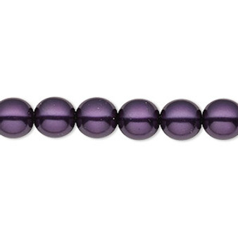 Bead, Czech pearl-coated glass druk, opaque royal purple, 8mm round. Sold per 15-1/2" to 16" strand.