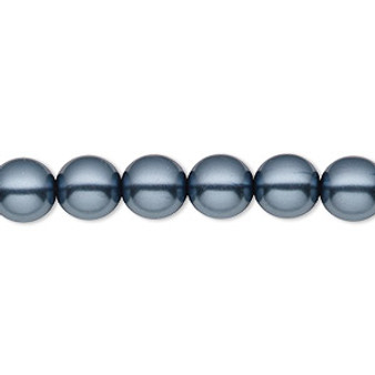 Bead, Czech pearl-coated glass druk, opaque gunmetal blue, 8mm round. Sold per 15-1/2" to 16" strand.
