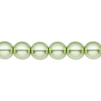 Bead, Czech pearl-coated glass druk, opaque light green, 8mm round. Sold per 15-1/2" to 16" strand.