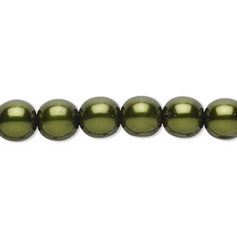 Bead, Czech pearl-coated glass druk, emerald green, 8mm round. Sold per 15-1/2" to 16" strand.