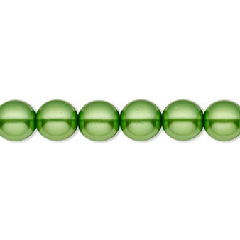 Bead, Czech pearl-coated glass druk, opaque green, 8mm round. Sold per 15-1/2" to 16" strand.