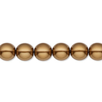 Bead, Czech pearl-coated glass druk, opaque sienna brown, 8mm round. Sold per 15-1/2" to 16" strand.