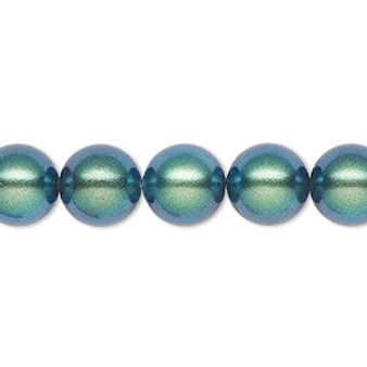 Pearl, Preciosa Czech crystal, pearlescent peacock green, 10mm round. Sold per pkg of 10.