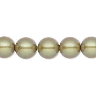 Pearl, Preciosa Czech crystal, pearlescent khaki, 10mm round. Sold per pkg of 10.