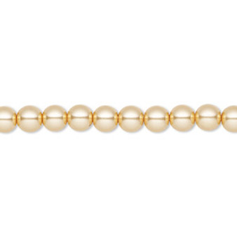 Pearl, Preciosa Czech crystal, gold, 5mm round. Sold per pkg of 50.