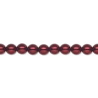 Pearl, Preciosa Czech crystal, bordeaux, 5mm round. Sold per pkg of 50.