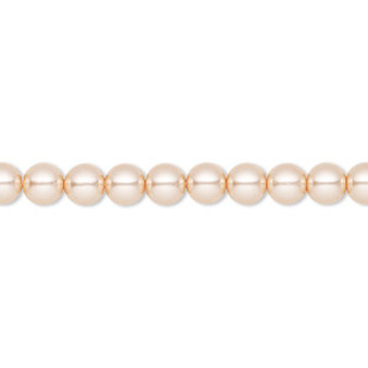 Pearl, Preciosa Czech crystal, peach, 5mm round. Sold per pkg of 50.