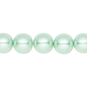 Bead, Celestial Crystal®, crystal pearl, light green, 10mm round. Sold per pkg of (2) 15-1/2" to 16" strands, approximately 80 beads.