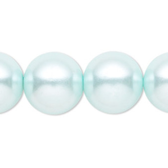 Bead, Celestial Crystal®, crystal pearl, light blue, 16mm round. Sold per 15-1/2" to 16" strand, approximately 25 beads.