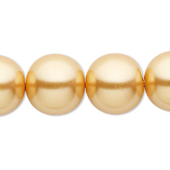 Bead, Celestial Crystal®, crystal pearl, gold, 16mm round. Sold per 15-1/2" to 16" strand, approximately 25 beads.