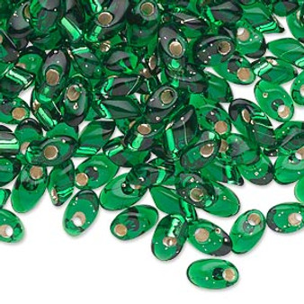 Seed bead, Miyuki, glass, silver-lined translucent emerald green, (LMA16), 7x4mm long magatama. Sold per 50-gram pkg.