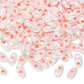 Seed bead, Miyuki, glass, opaque luster pearl color-lined light rose, (LMA427), 7x4mm long magatama. Sold per 50-gram pkg.