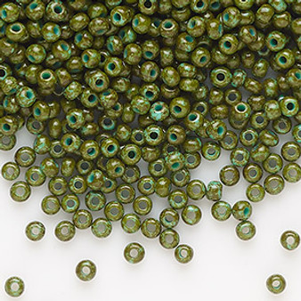 Seed bead, Preciosa Ornela, glass, opaque turquoise green travertine, #8 rocaille. Sold per 50-gram pkg.