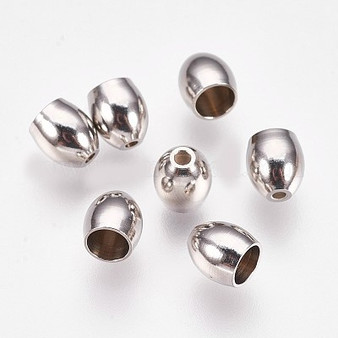 10pk - 201 Stainless Steel Cord Ends, End Caps, Stainless Steel Color, 6.5x6mm, Hole: 1.2mm, Inner Diameter: 4mm