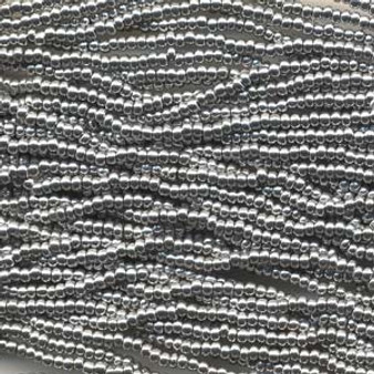 LAST STOCK: Seed bead, Preciosa Ornela, Czech glass, Bright Silver (01700), #6 round. Sold per Half hank.