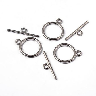 40 Sets Platinum Flat Round Tibetan Style Toggle Clasps