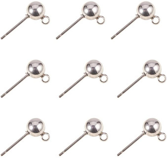 20 pcs - 304 Stainless Steel - Earring Studs Ear Pin Ball Post with Butterfly Earring Backs, Stainless Steel Colour