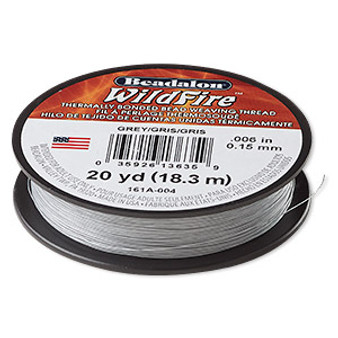 Thread, Beadalon® WildFire™, polyester and plastic, grey, 0.15mm with bonded coating, 10-pound test. Sold per 20-yard spool.