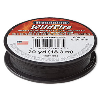 Thread, Beadalon® WildFire™, polyester and plastic, black, 0.2mm with bonded coating, 15-pound test. Sold per 20-yard spool.