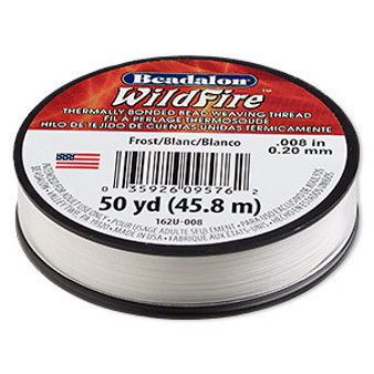 Thread, Beadalon® WildFire™, polyester and plastic, frost, 0.2mm with bonded coating, 15-pound test. Sold per 50-yard spool.