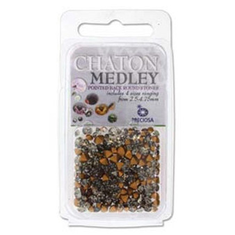 Preciosa Chaton Black Diamond Mix - Pointed Back, round stones ranging 2.5-4.75mm (5gms)