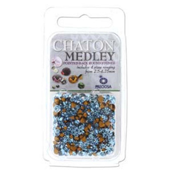 Preciosa Chaton Aqua Crystal Mix - Pointed Back, round stones ranging 2.5-4.75mm (5gms)