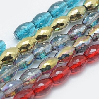 5 Strands - Electroplate Glass Beads, Faceted, Drum, Mixed Colour, 11.5x8mm, Hole: 1.2mm, about 30pcs/strand, 13.7 inch(35cm)
