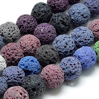 10 Strands - Natural Lava Rock Beads, Dyed, Round, Mixed Colour, 8~9mm, Hole: 1mm, about 46~48pcs/strand, 15.1 inch