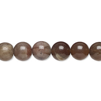 Bead, petrified wood (natural), 8mm round, B grade, Mohs hardness 6-1/2 to 7. Sold per 15-1/2" to 16" strand.