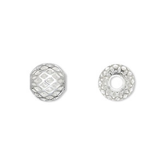 Bead, silver-plated brass, 10mm weave round with cutouts. Sold per pkg of 10.