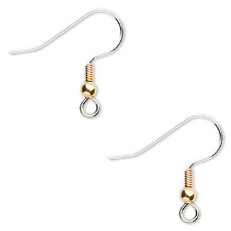 Ear wire, stainless steel and gold-finished stainless steel, 20mm fishhook with 3mm ball and 4mm coil with open loop, 21 gauge. Sold per pkg of 5 pairs.