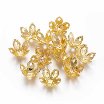 Iron Beads Caps, Flower, Golden, 16x18x9.5mm, Hole: 1.6mm, pack 100