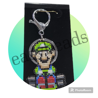 Handmade mario kart nspired keyring- Luigi