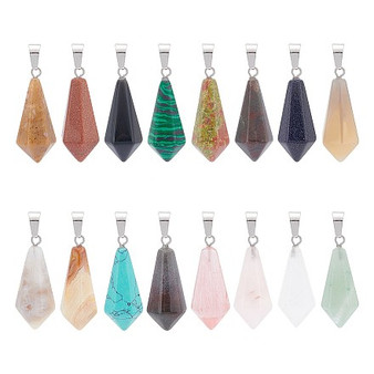 16Pcs Synthetic Gemstone Pendant with Stainless Steel Snap On Bails