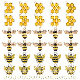 Alloy Enamel Pendants, Bees, Yellow, 18.5x22x5mm, Hole: 1.8mm
