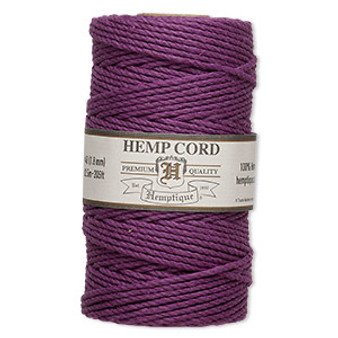 Cord, Hemptique®, polished hemp, dark purple, 1.8mm, 48-pound test. Sold per 205-foot spool.