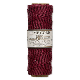 Cord, Hemptique®, polished hemp, burgundy, 0.5mm, 10-pound test. Sold per 205-foot spool.