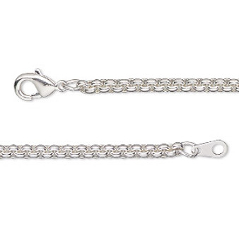 Chain, silver-plated brass, 3mm rolo, 16 inches with lobster claw clasp. Sold individually.