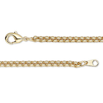 Chain, gold-finished brass, 3mm rolo, 16 inches with lobster claw clasp. Sold individually.