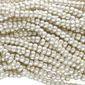 Seed bead, Preciosa Ornela, Czech glass, Metallic Silver (18302), #8 round. Sold per half hank.