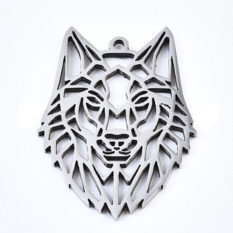 2 x 304 Stainless Steel Pendants, Laser Cut, Wolf, 31.5x22.5x1.5mm, Hole: 1mm